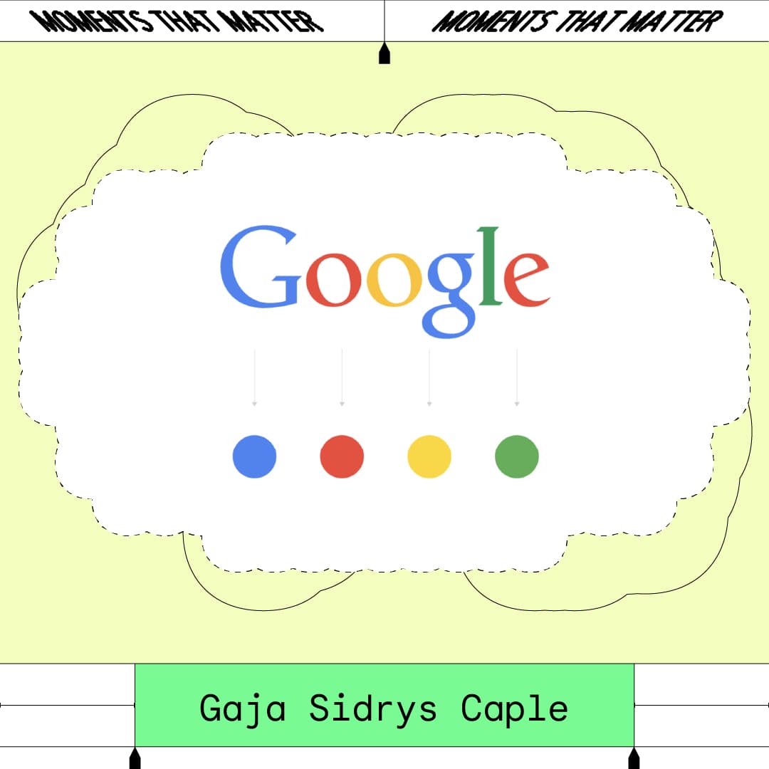 Google logo, google dots, headshot of Gaja Sidrys Caple