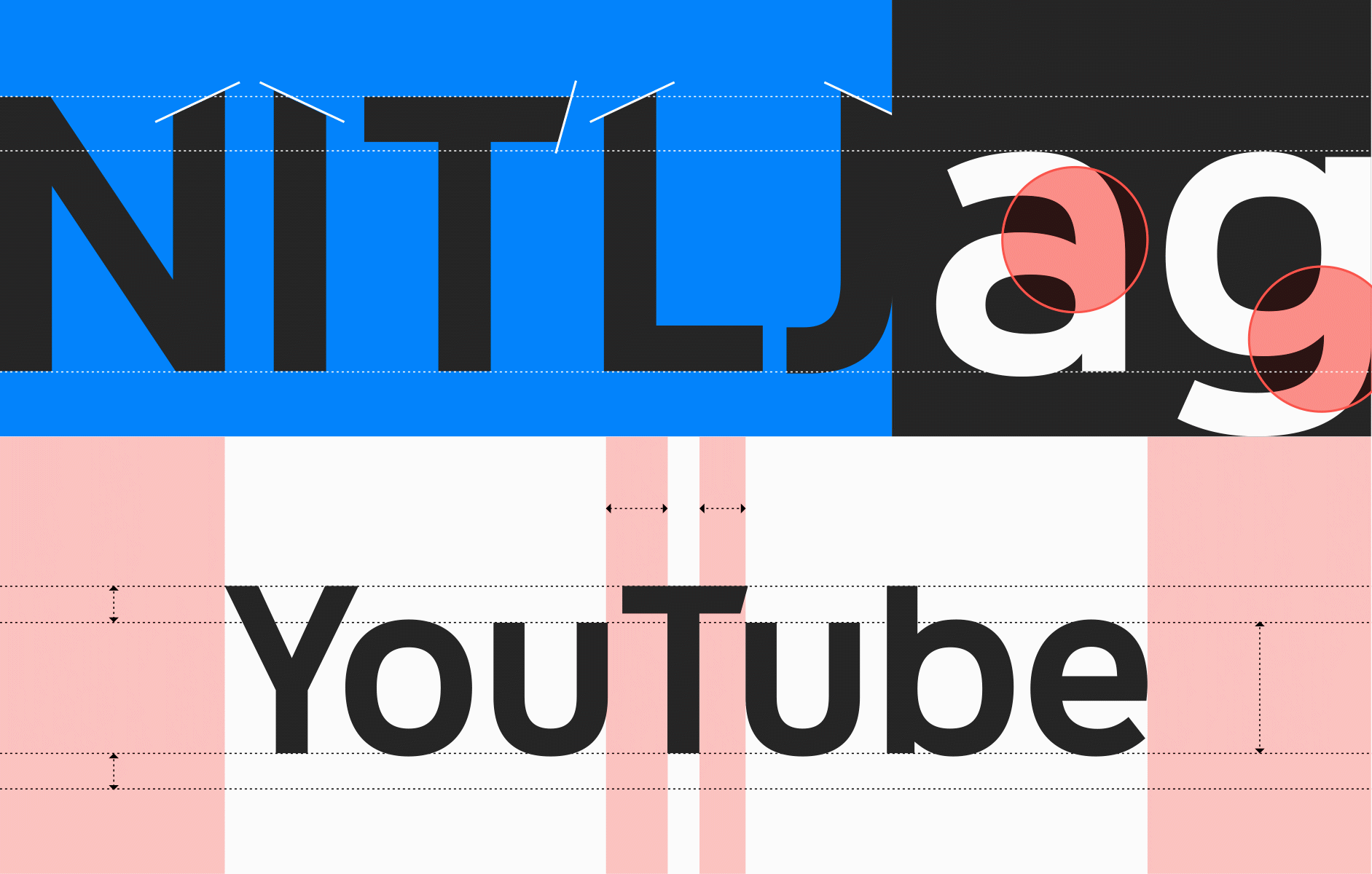Comparison of the typography of YouTube Sans v2 and v3 demonstrating their different letter proportions and spacing.