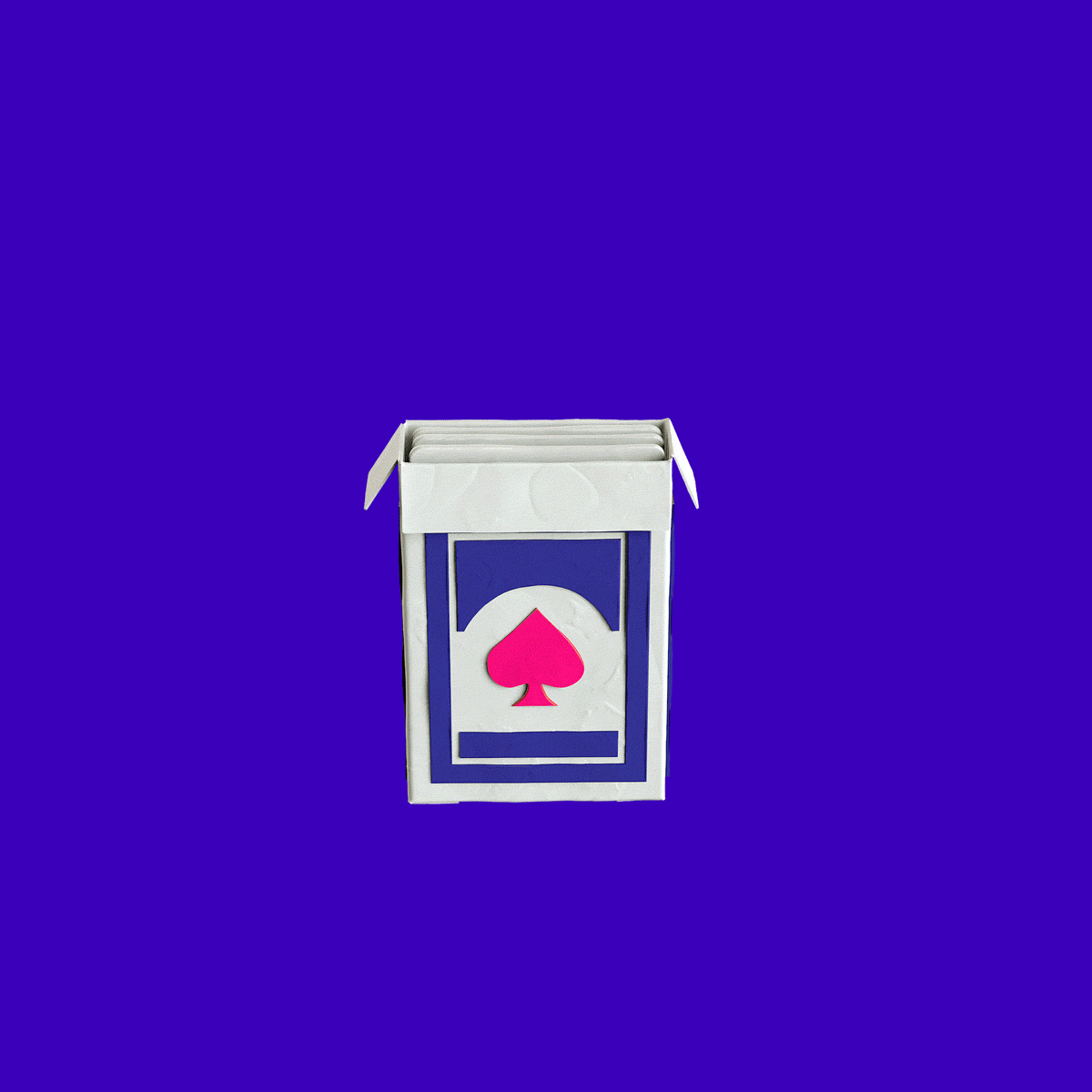 Deck of cards in a slightly opened box with a pink spade symbol.