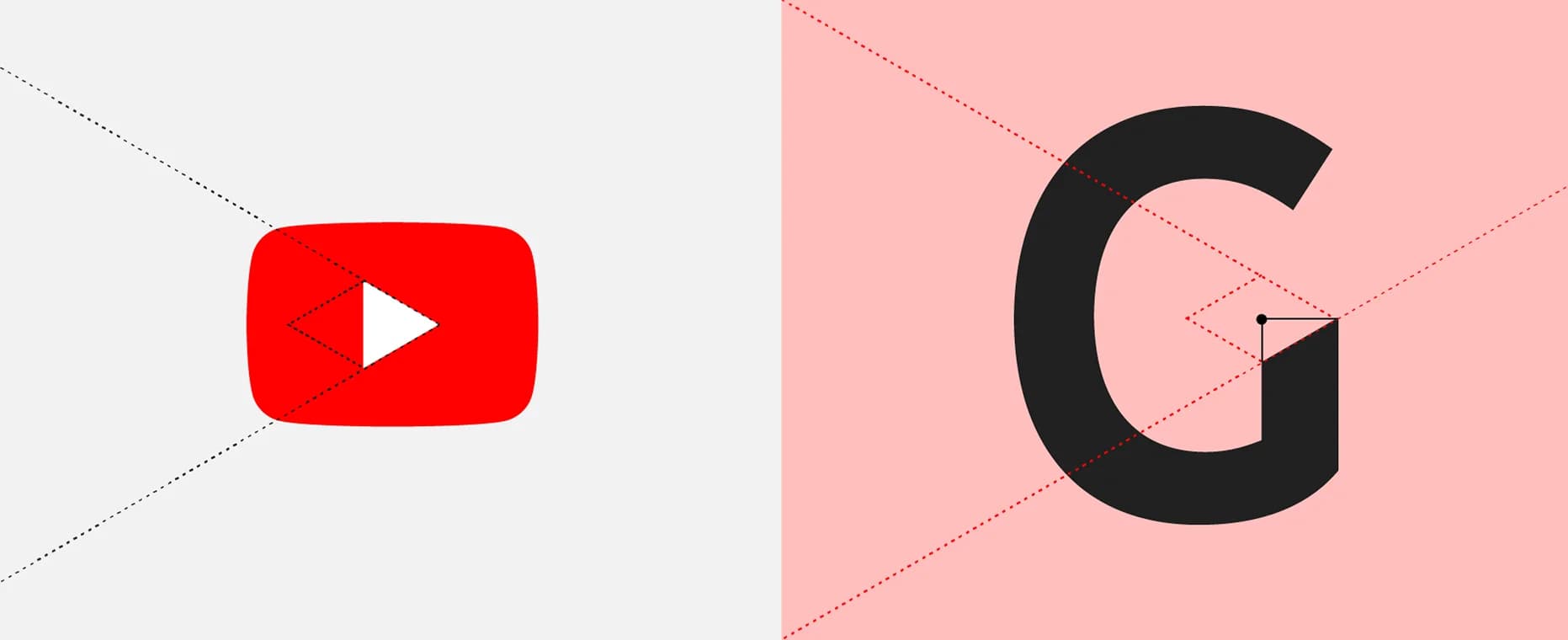YouTube's play button logo and Google's "G" logo are partially obscured by dotted diagonal lines, suggesting a connection between the two brands.