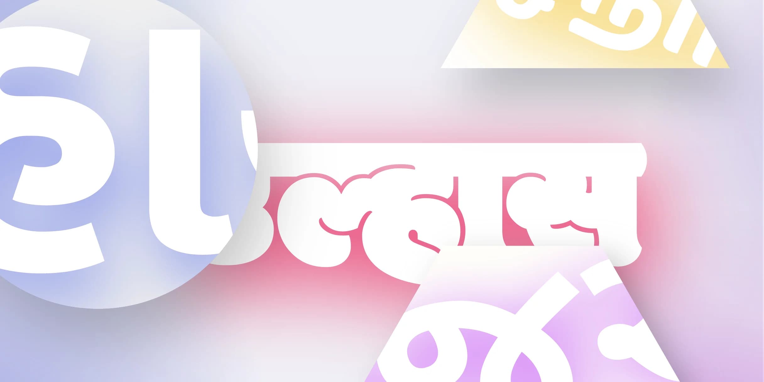 Colorful, overlapping geometric shapes with stylized letters and numbers create an abstract design.