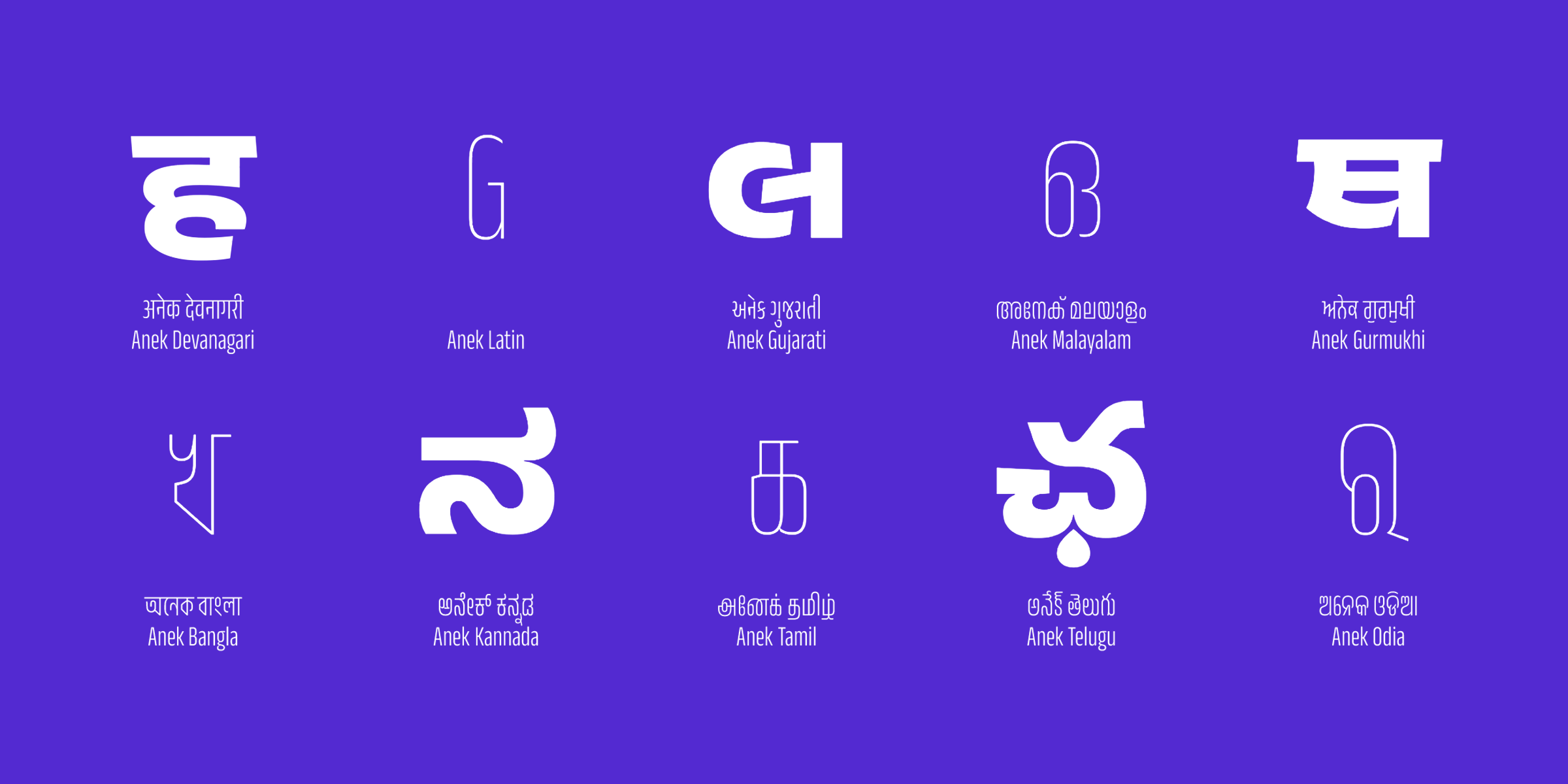 "A" in nine Indian scripts: Devanagari, Latin, Gujarati, Malayalam, Gurmukhi, Bangla, Kannada, Tamil, and Odia.