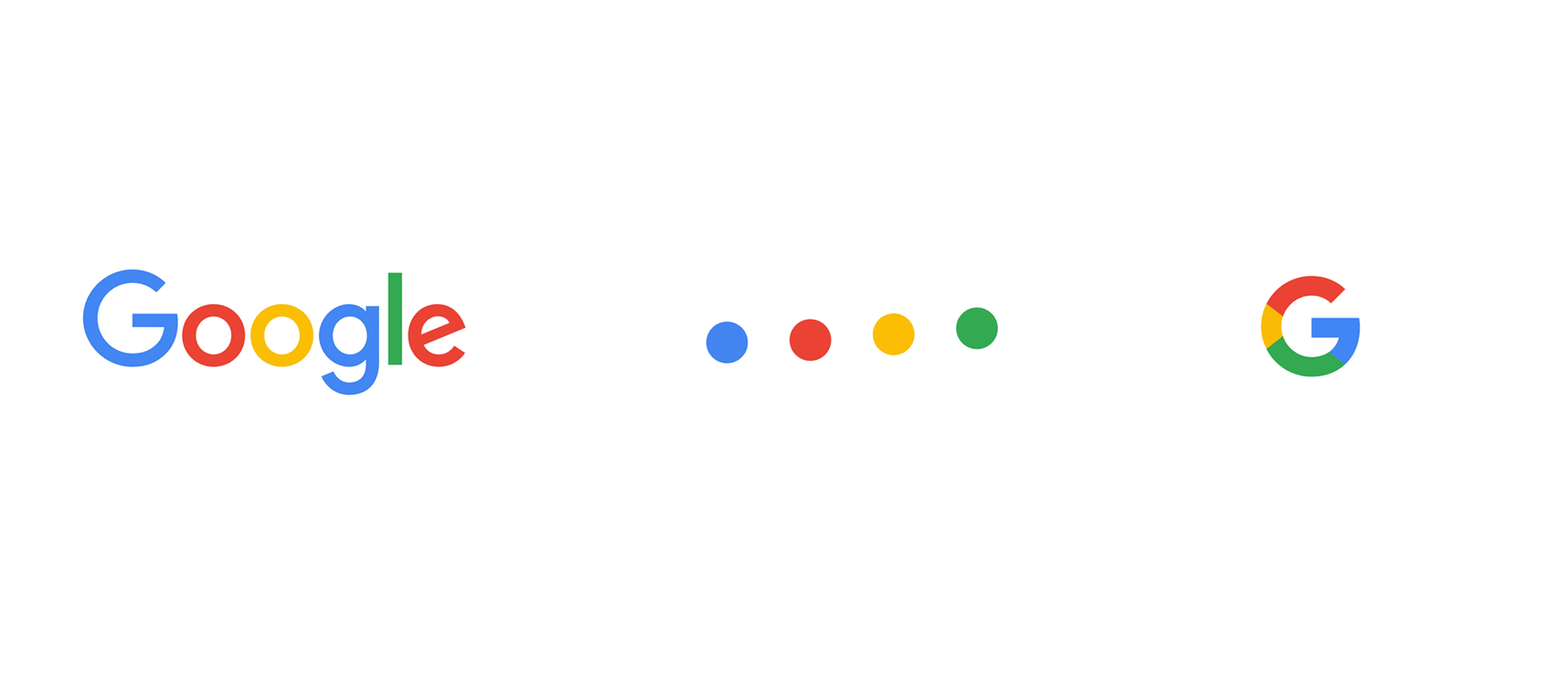 3 logo elements: The "Google" text logo, four animated dots, and "Super G."