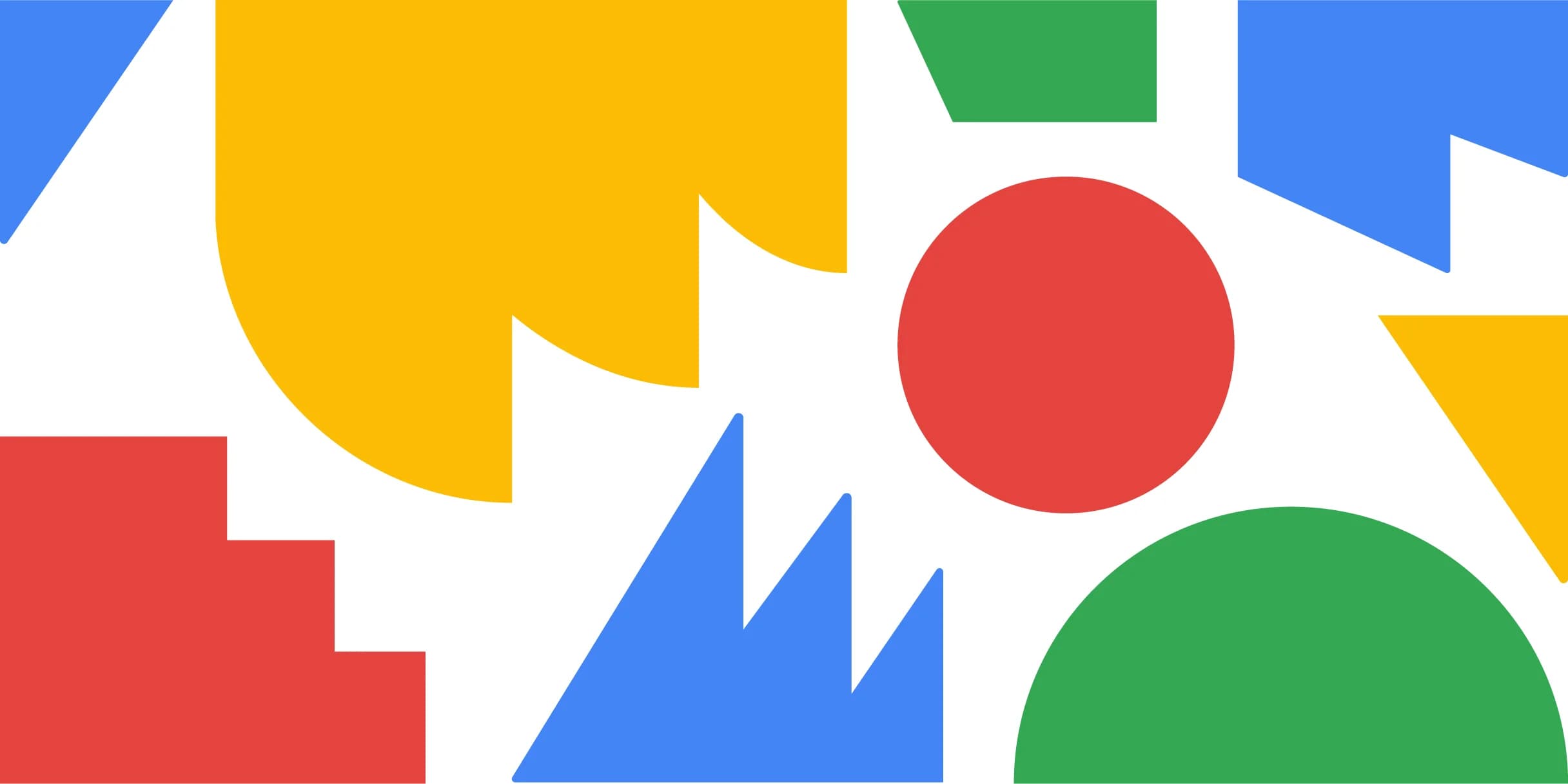Abstract design with geometric shapes in Google's signature blue, red, yellow, and green colors.