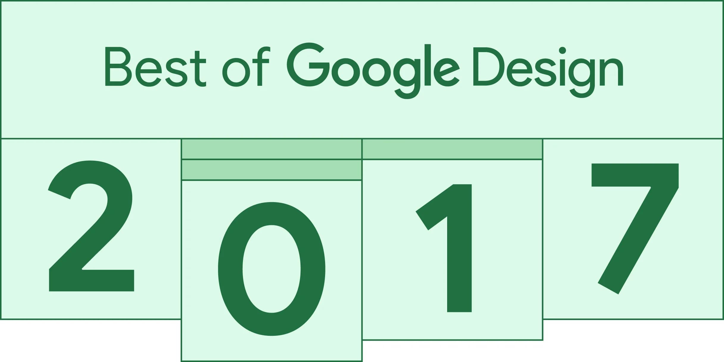 Green numbers on light green spreadsheet-like background with "Best of Google Design" at top.