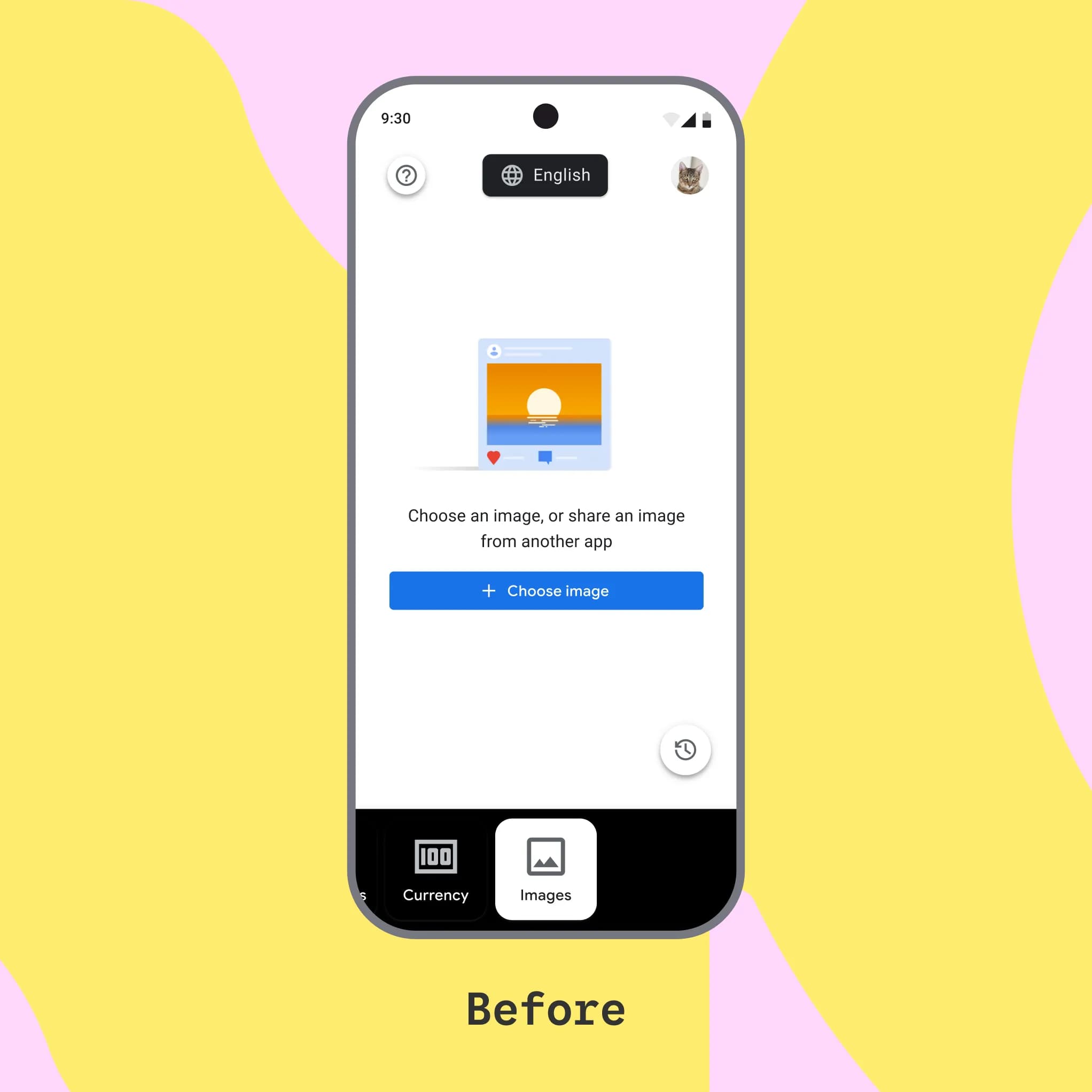 App screen with the prompt “Choose image.”