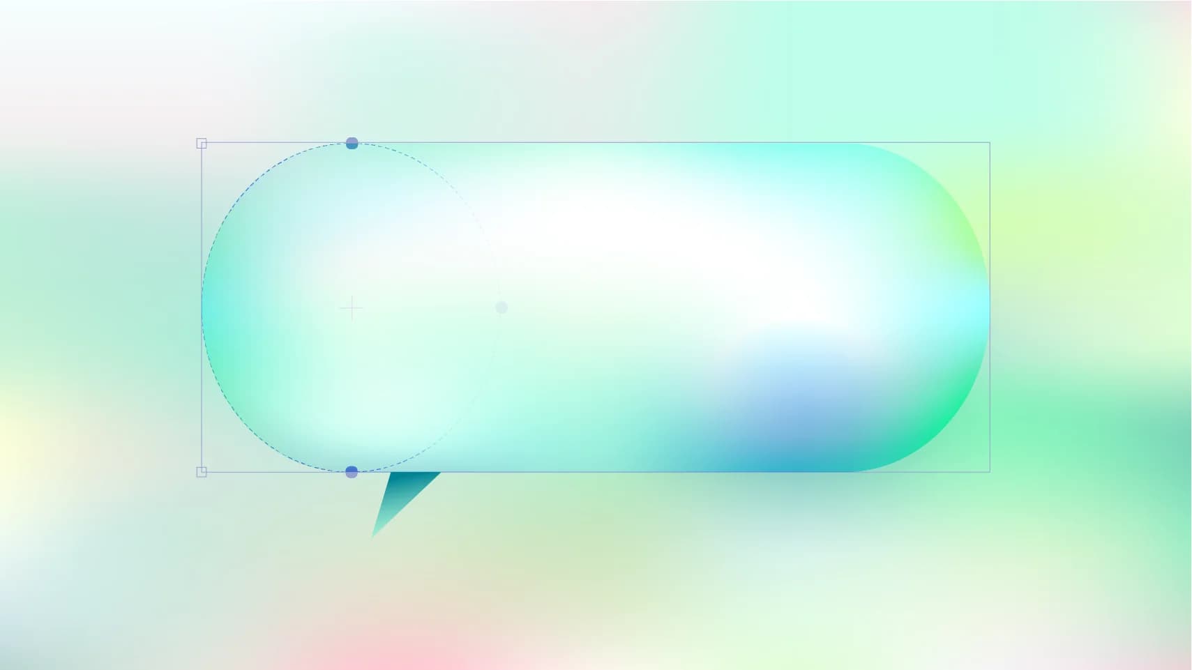 A rounded rectangle speech bubble with a small triangular point on the lower left corner floats on a soft, pastel gradient background.