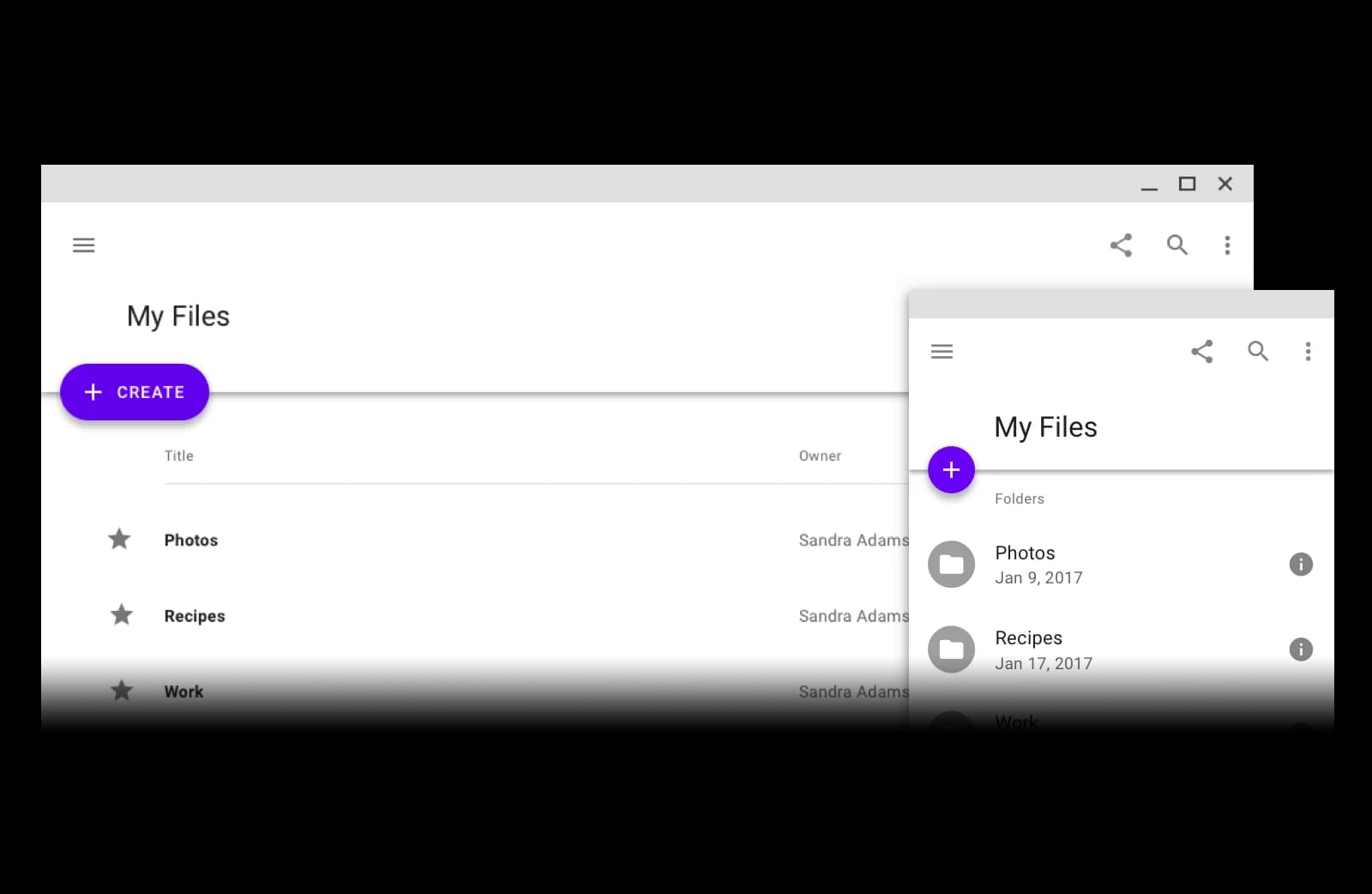 File storage app with an extended FAB and regular FAB.