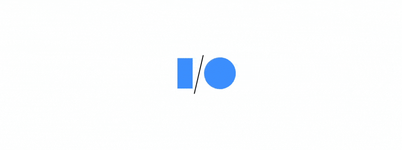Google I/O logo. A light-blue vertical rectangle and circle, separated by a forward slash.