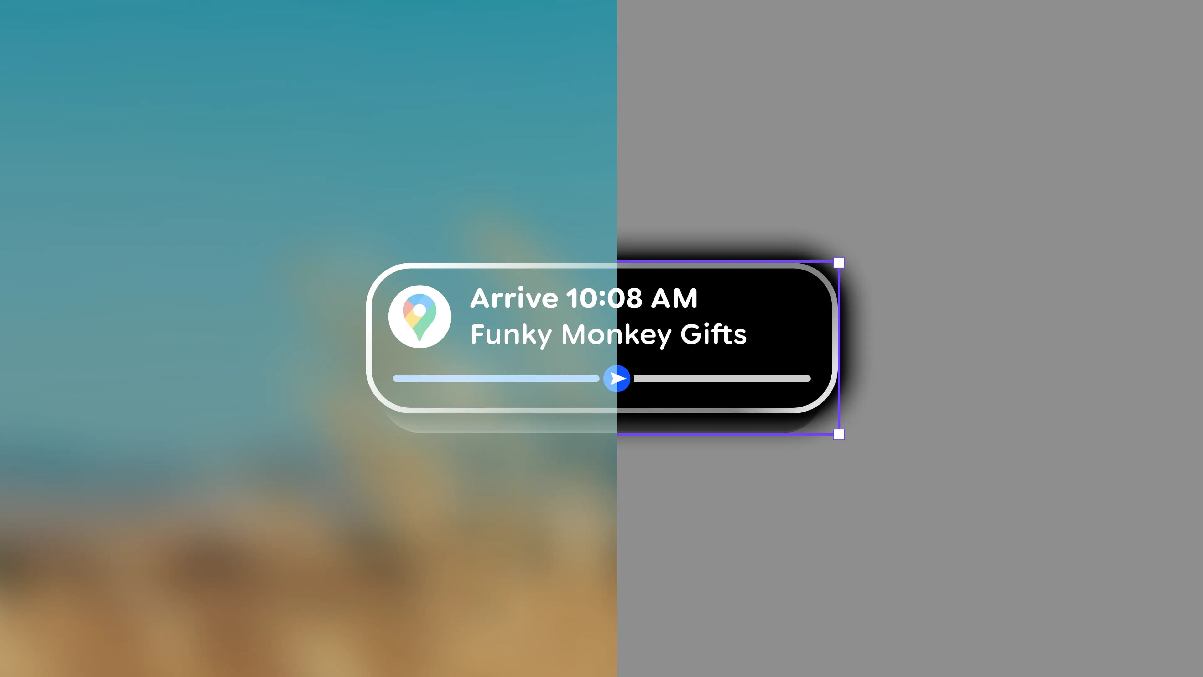 A navigation UI for “Funky Monkey Gifts” shown with a translucent glass finish on the left and a black solid finish on the right.