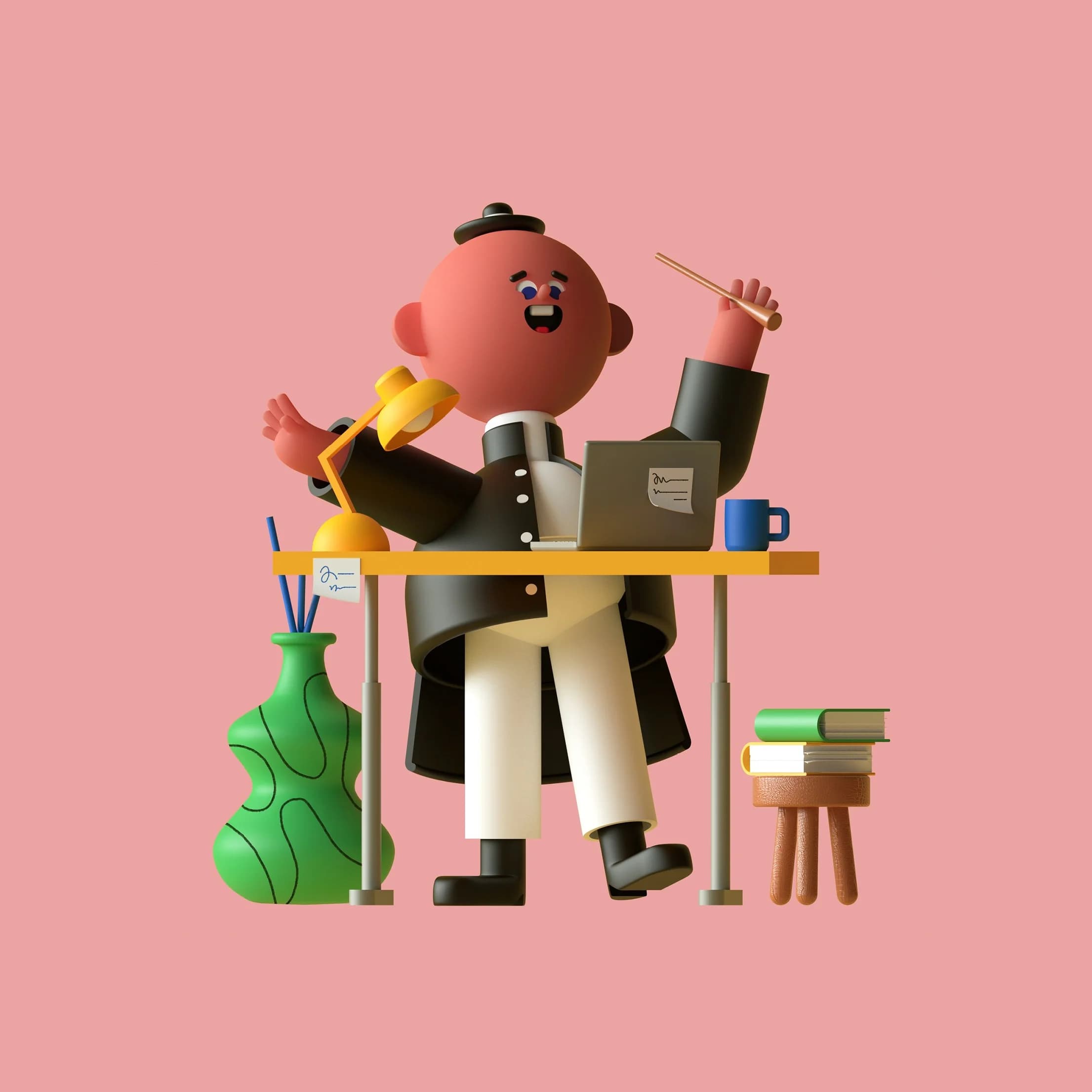 Joyful worker conducts a virtual meeting.