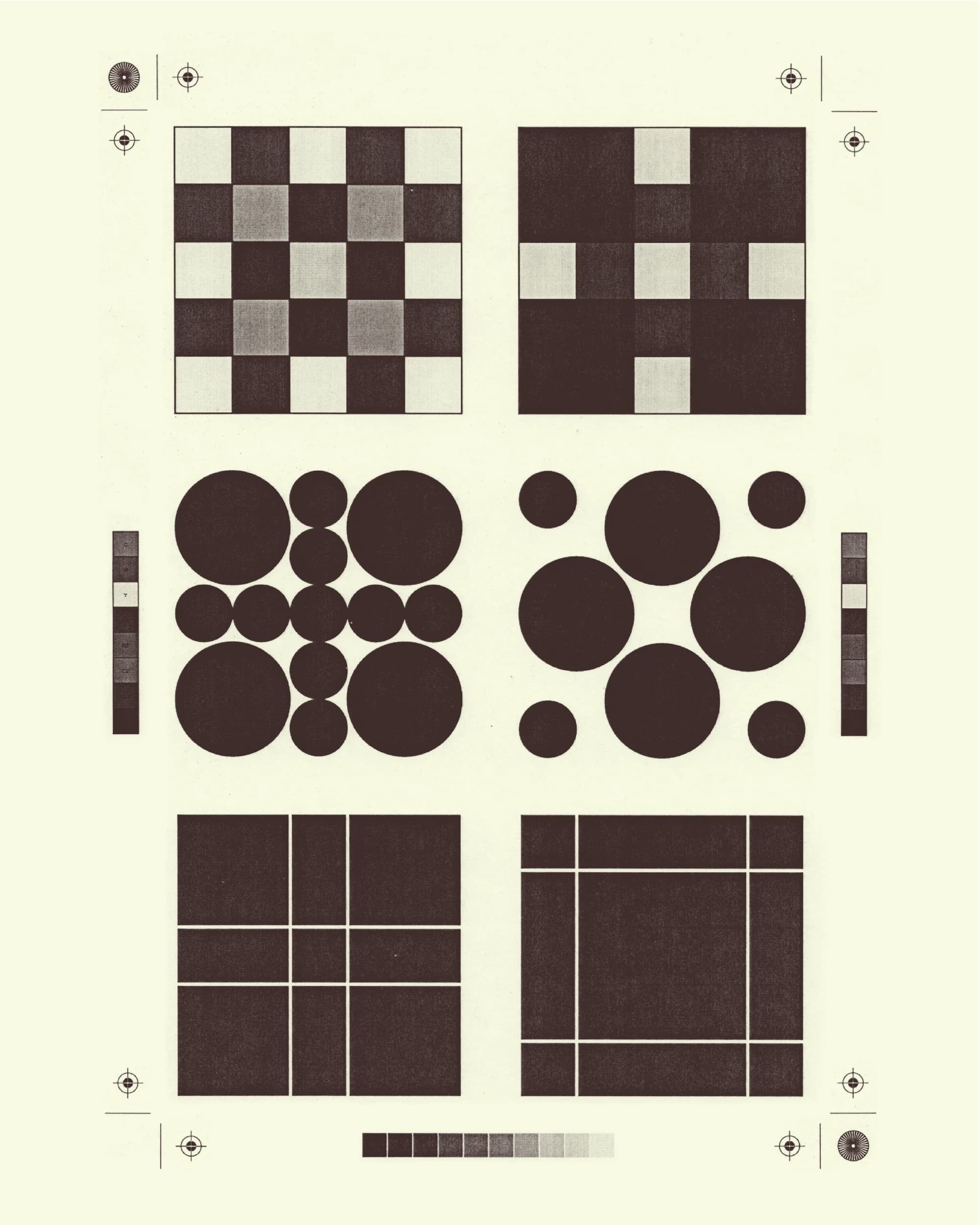 Test pattern with squares, circles, and lines.