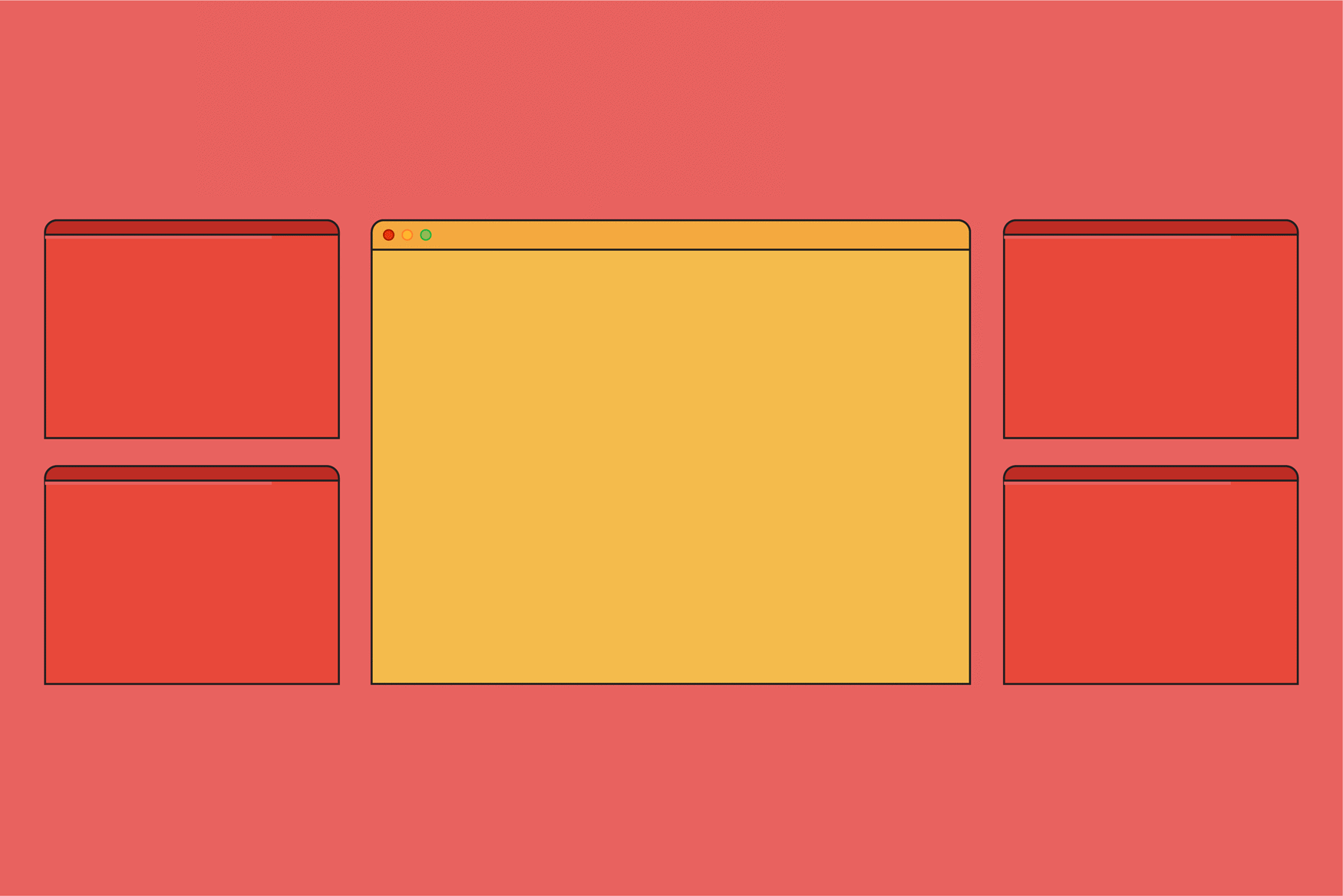 Yellow browser window centered on coral background.