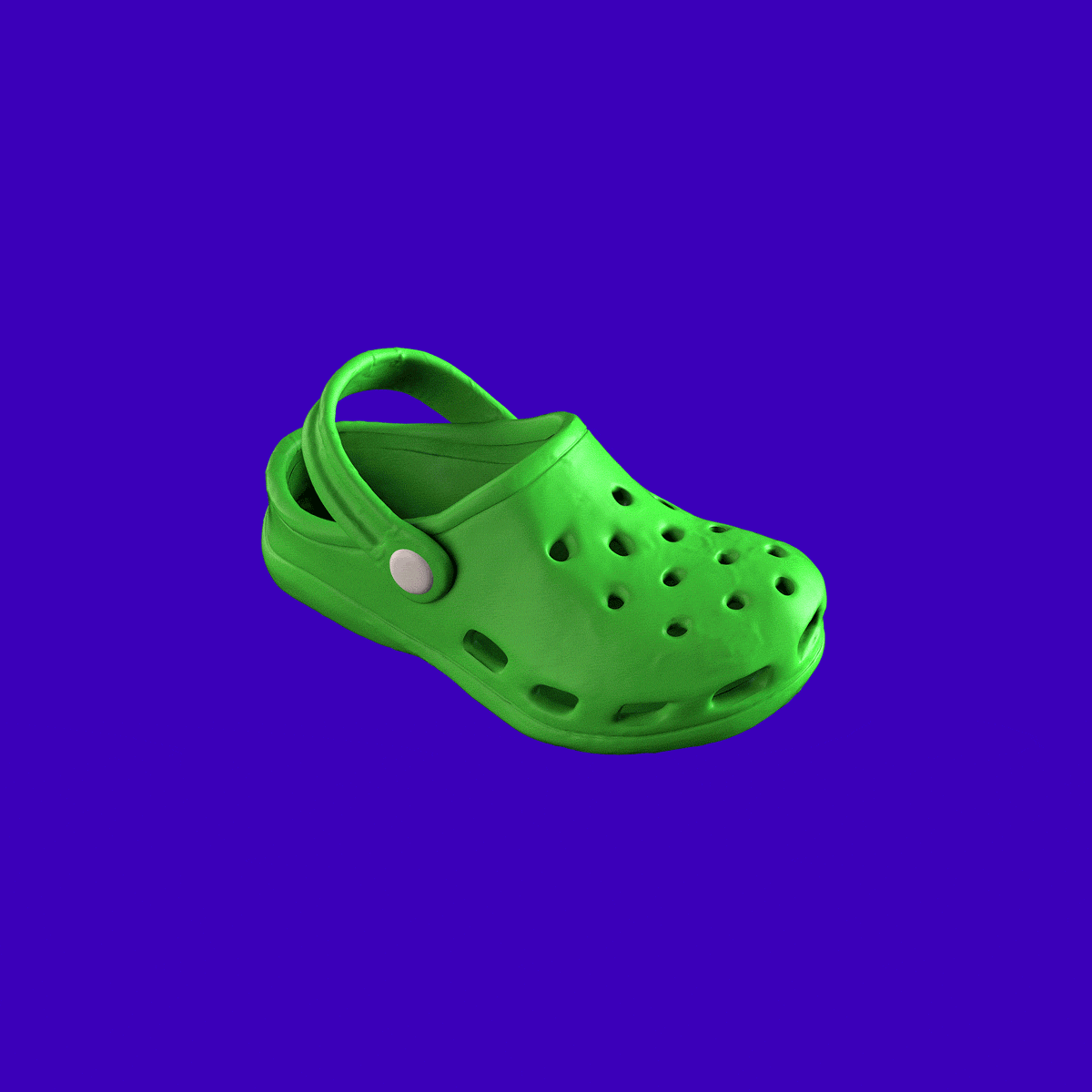 Lime green molded plastic clog shoe.