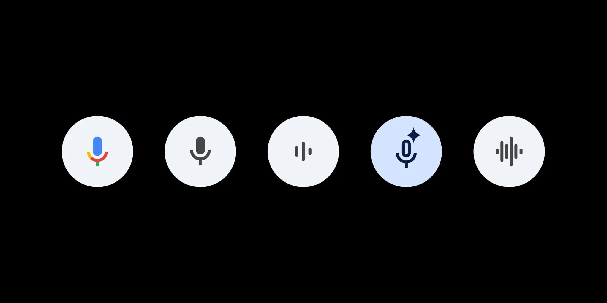 5 voice assistant icons, one with an AI-sparkle.