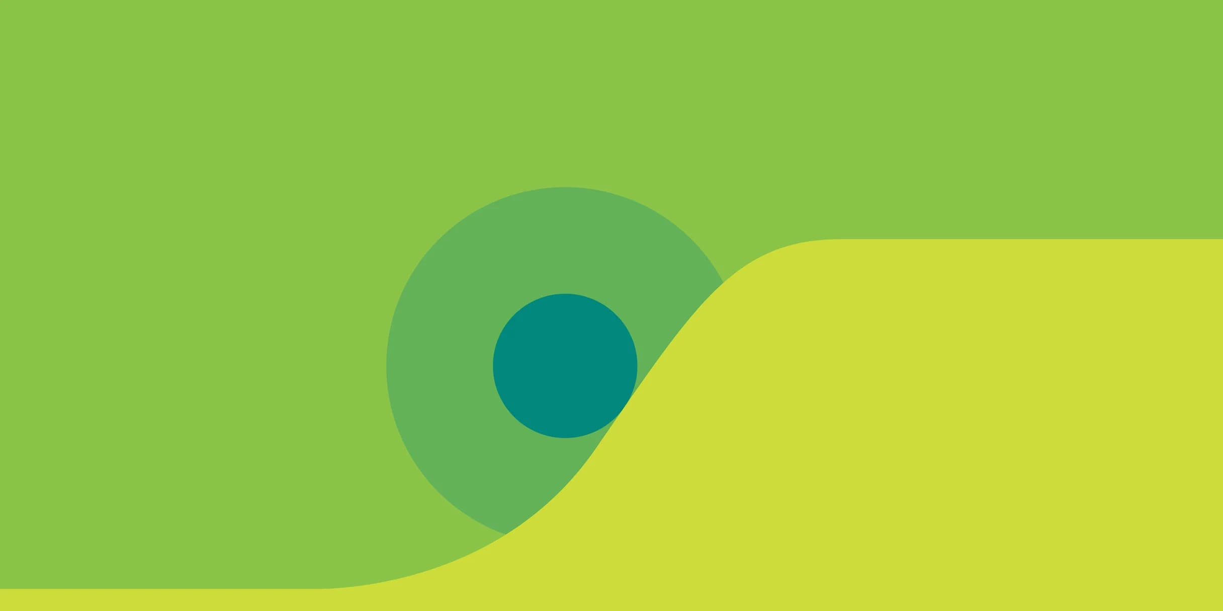 Abstract background in shades of green and teal. A lighter green, curved shape overlaps a darker green circle containing a teal circle.