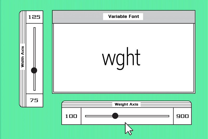 Variable font "wght" with adjustable sliders.