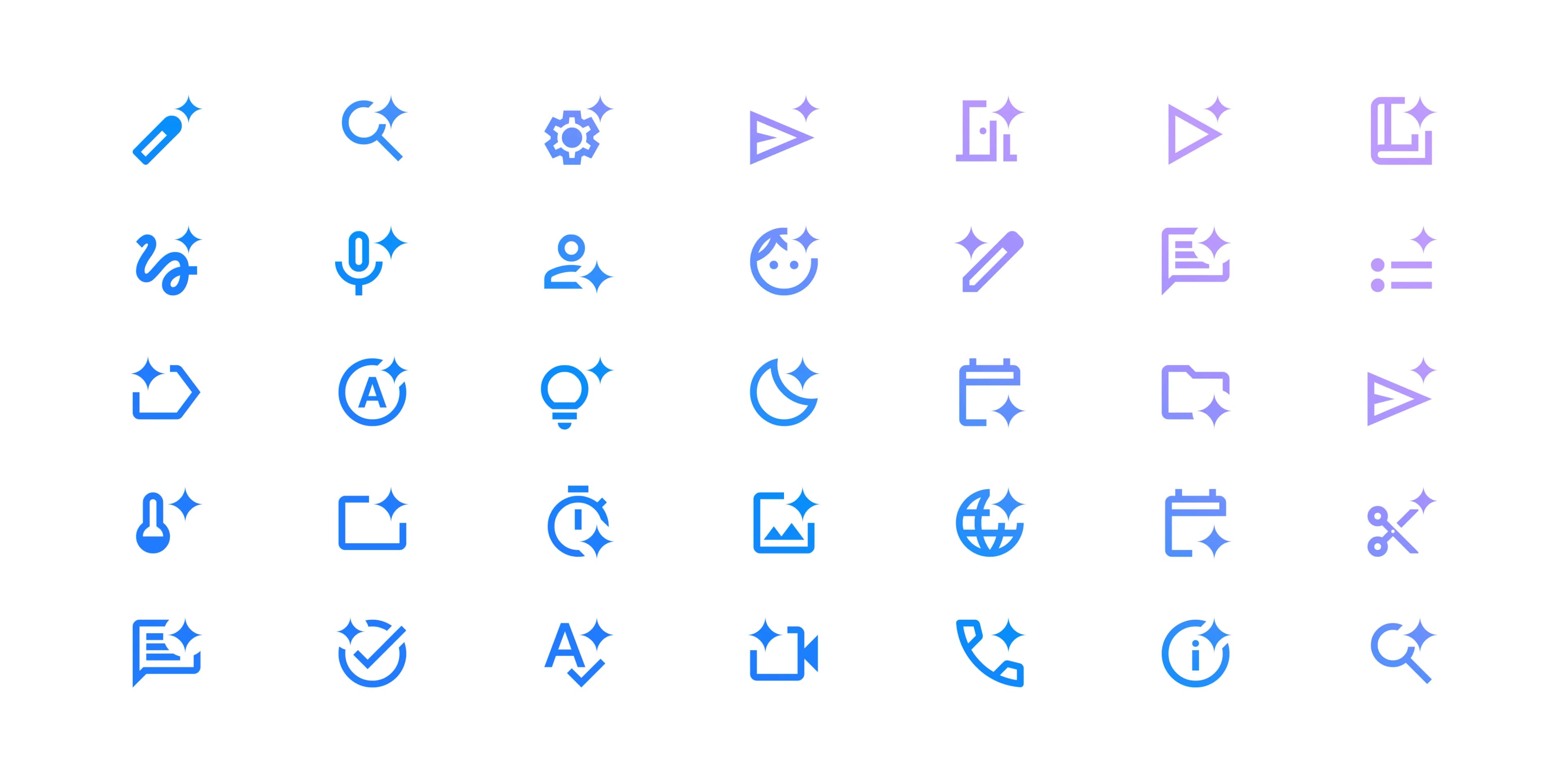 Blue and purple system icons representing different AI actions.