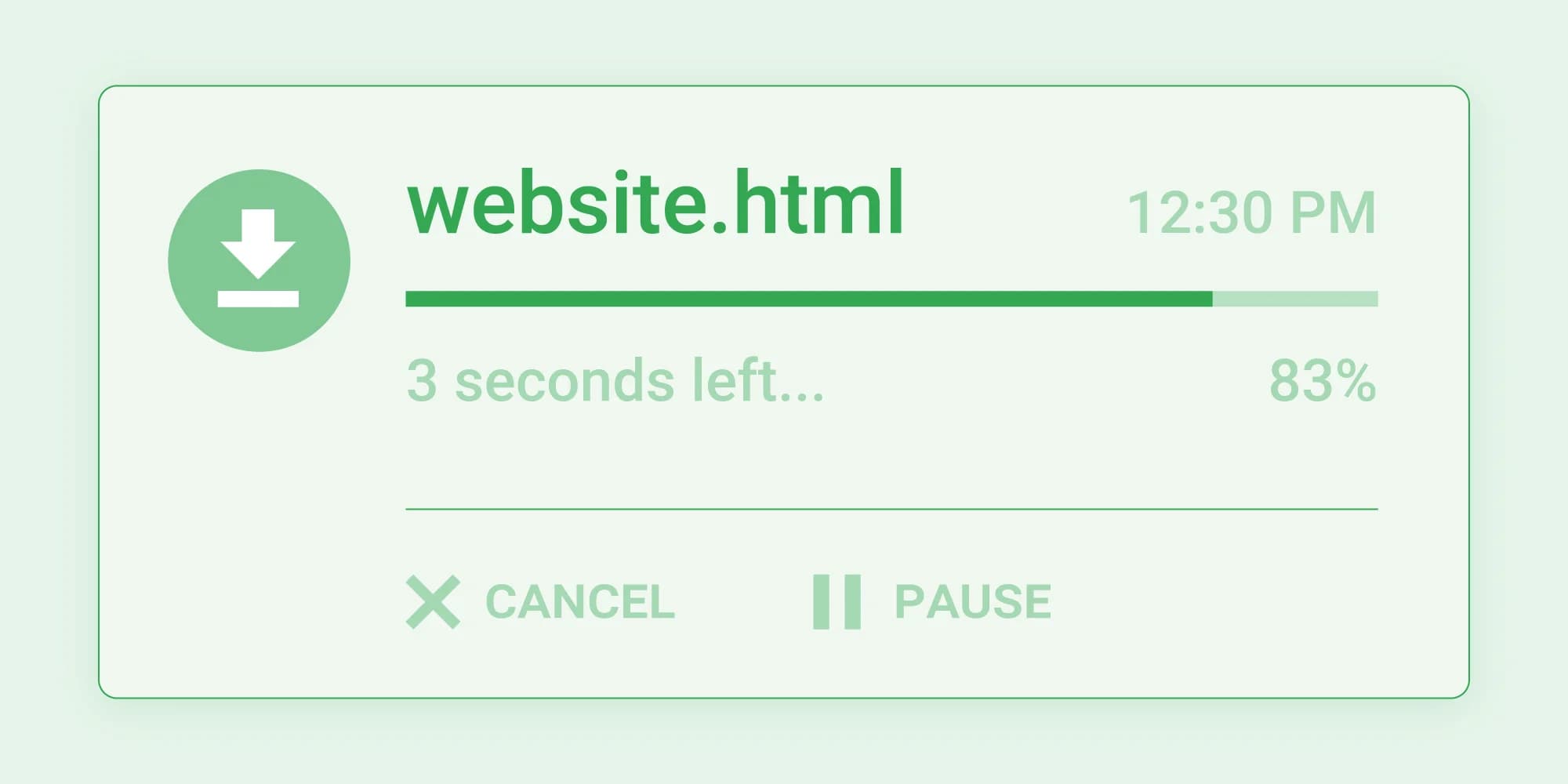 Green website download progress bar at 83%.
