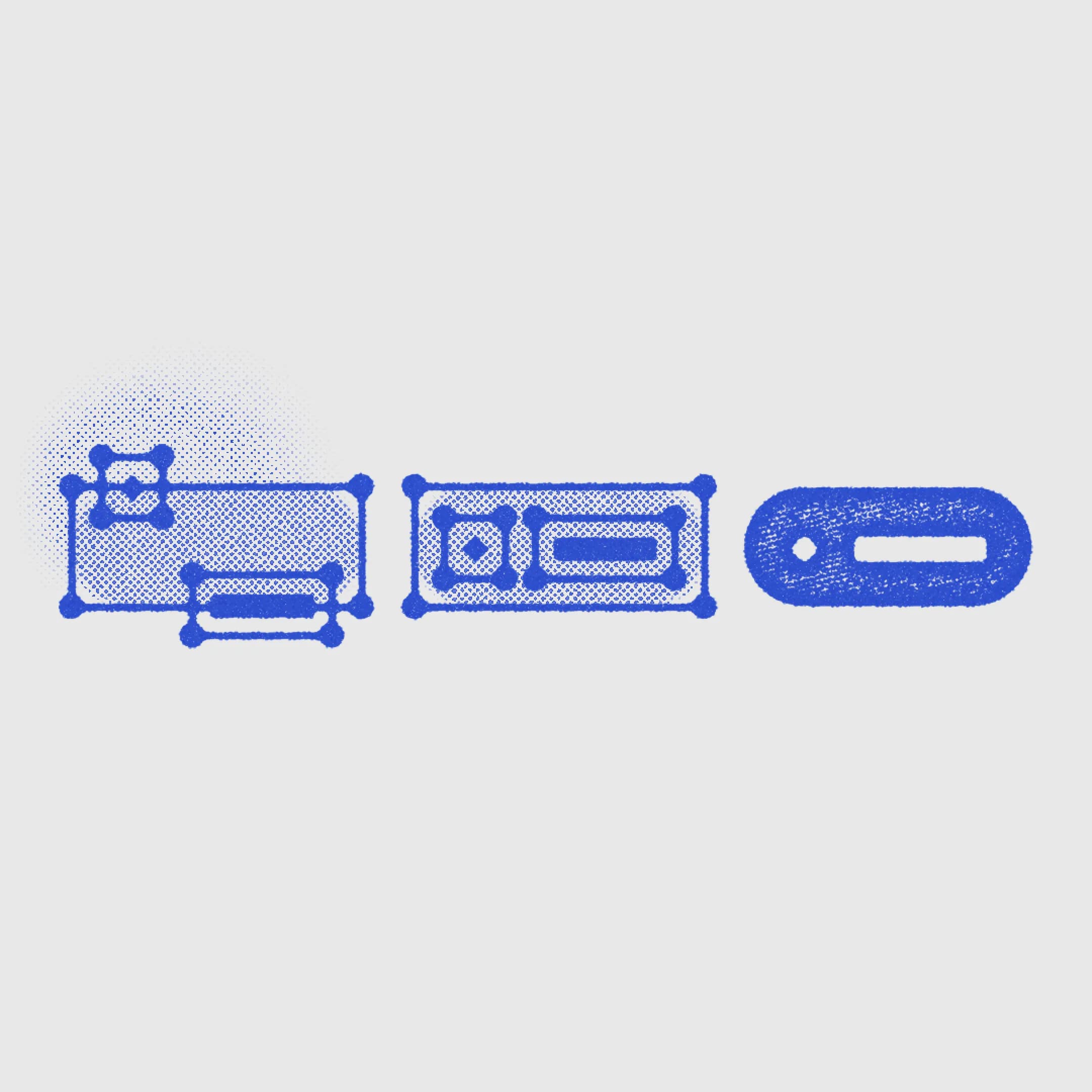 Storyboard rectangles and a rounded button shape symbolize the iterative design process.