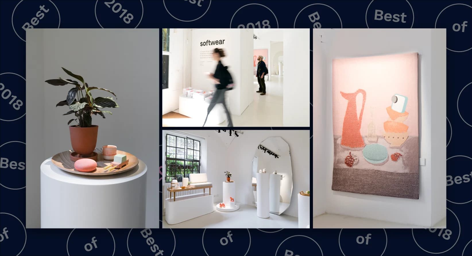A collage shows minimalist product displays from Softwear's 2018 collection.