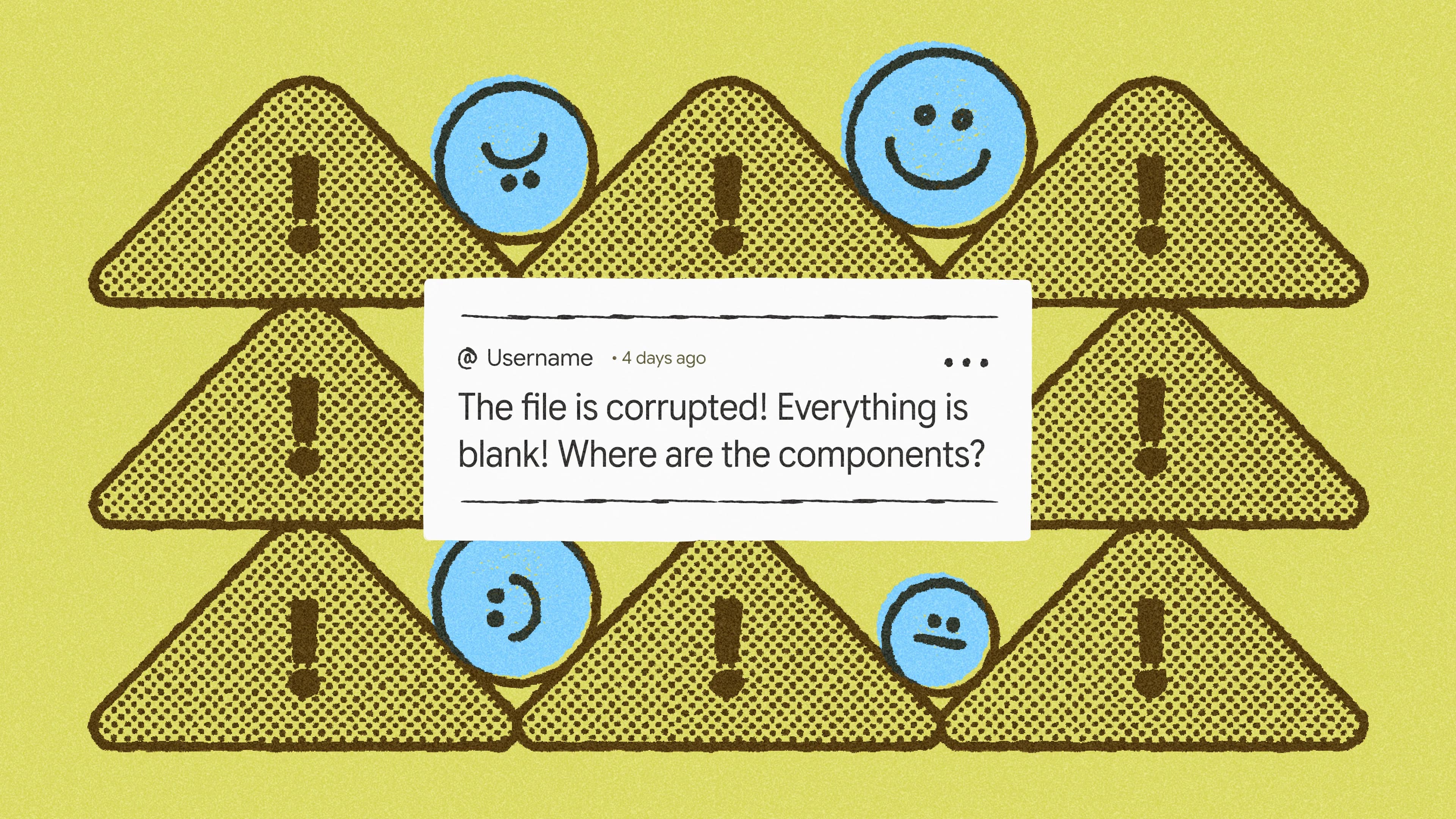 Happy, sad, and neutral faces next to error icons.