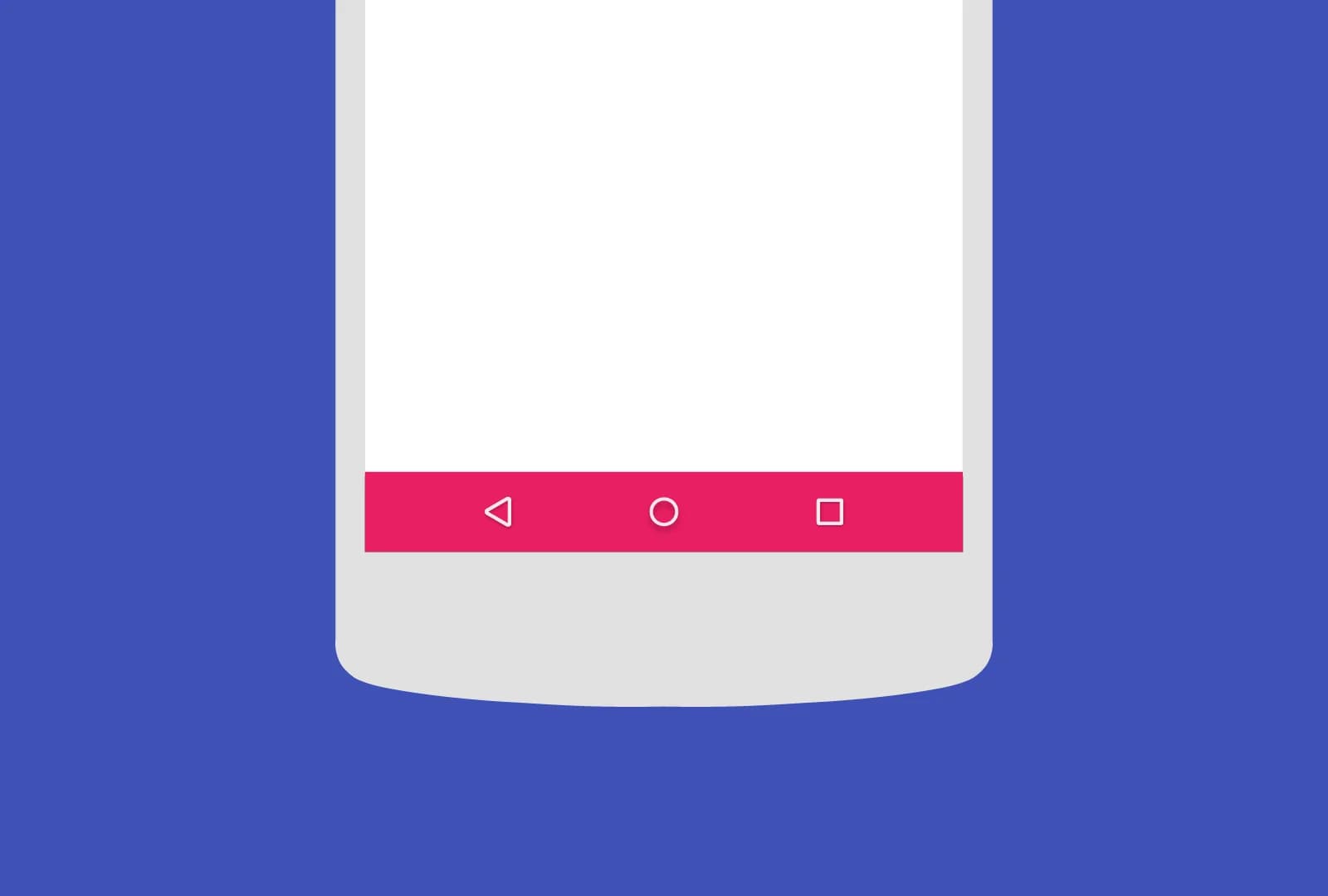 Smartphone with blank screen and pink navigation bar featuring back, home, and recent apps buttons.