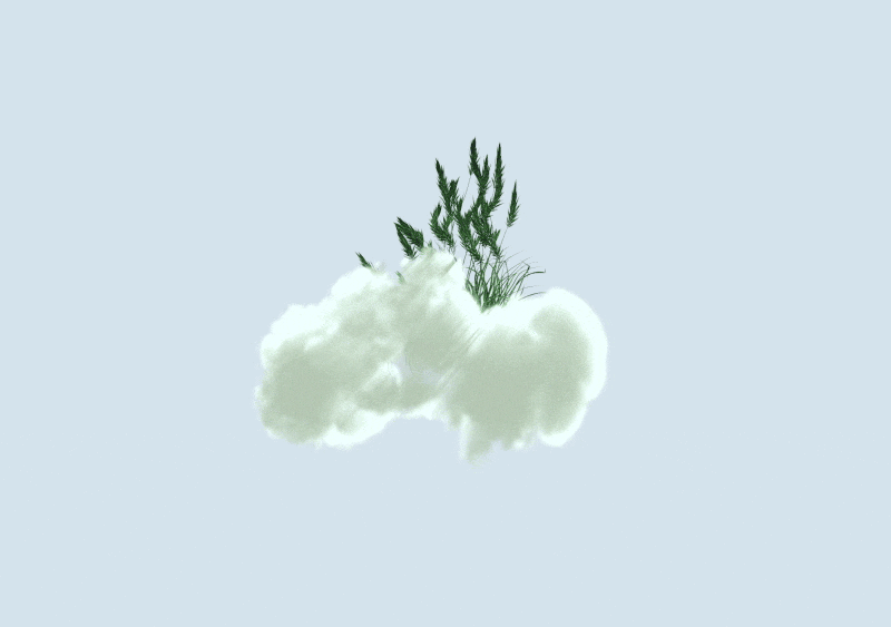Wispy, light-green clouds drift across a pale blue sky.