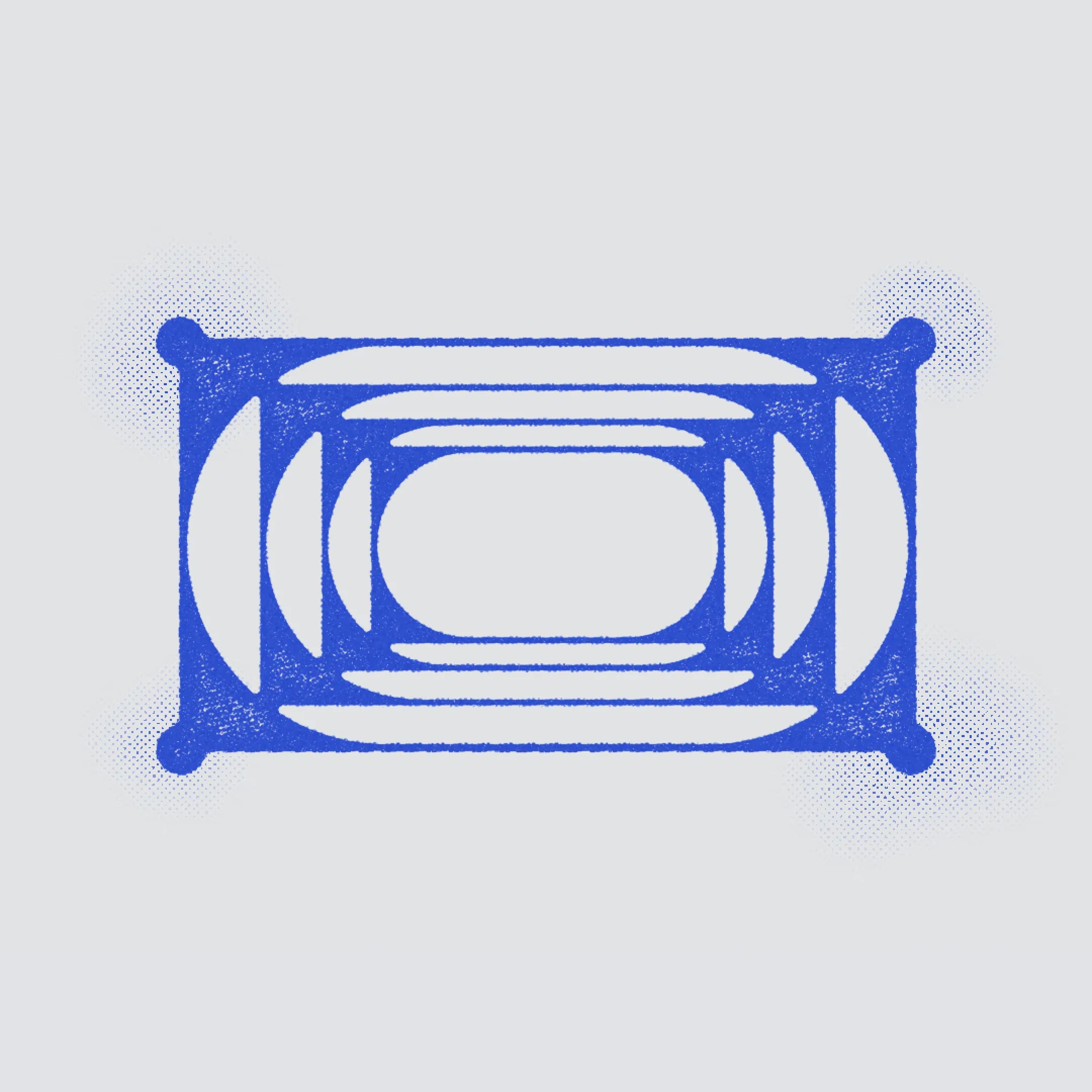 Nested rectangles and horizontal ovals symbolize repetition and precision.