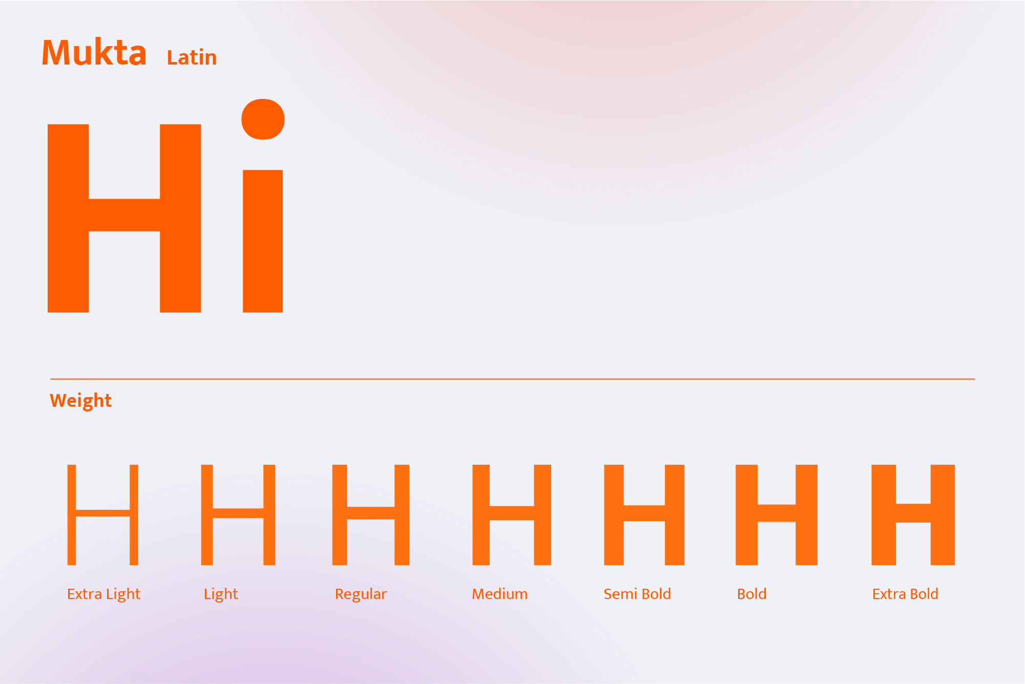 "H" is shown in extra light, light, regular, medium, semi-bold, bold, and extra bold weights.