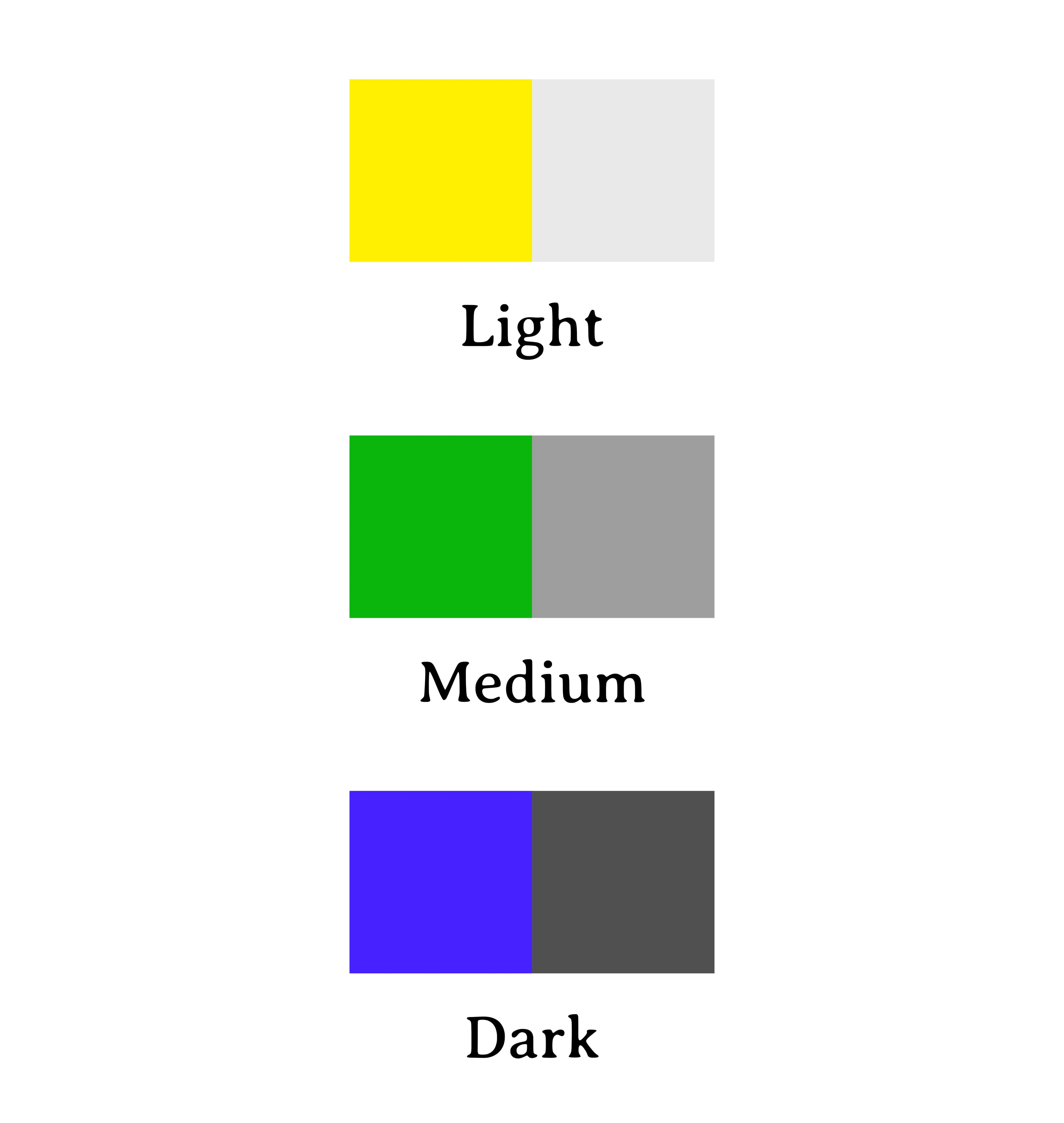 Swatches demonstrate the inherent lightness of pure colors.