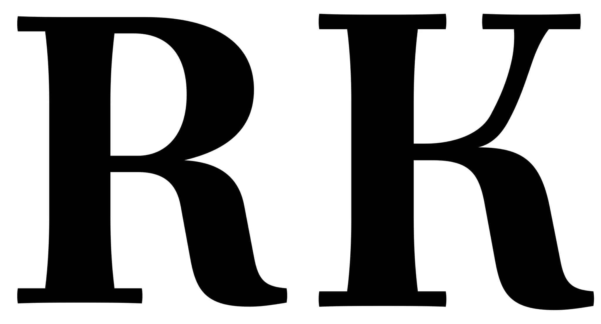 Large, bold, black letters "RK" on a white background.