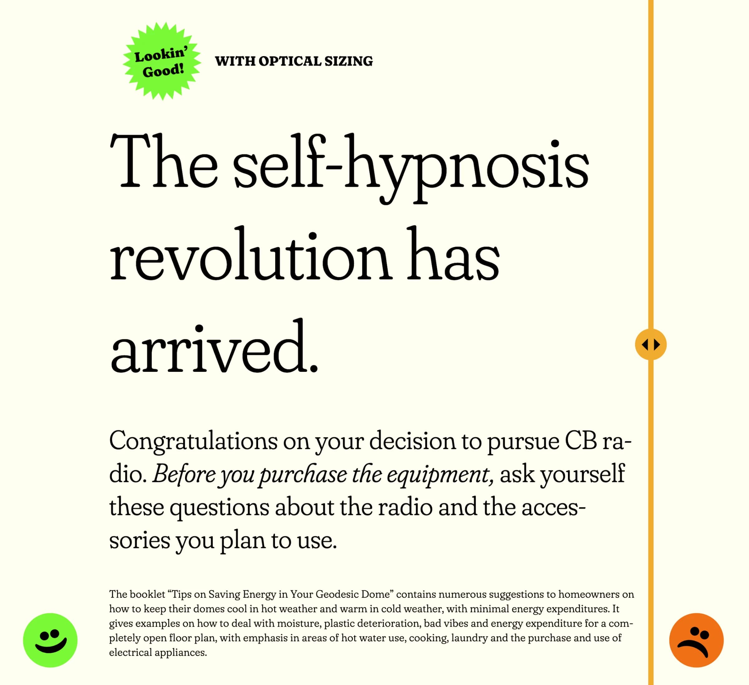 Fraunces type specimen reading :The self-hypnosis revolution has arrived."