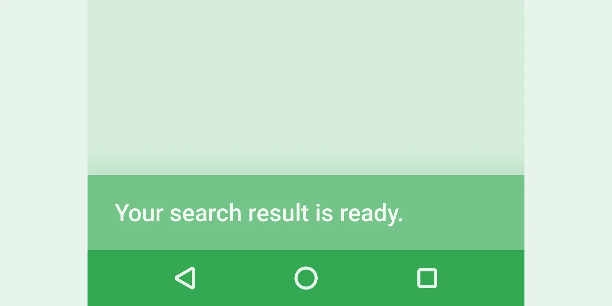 Phone screen displays, "Your search result is ready," above navigation icons.