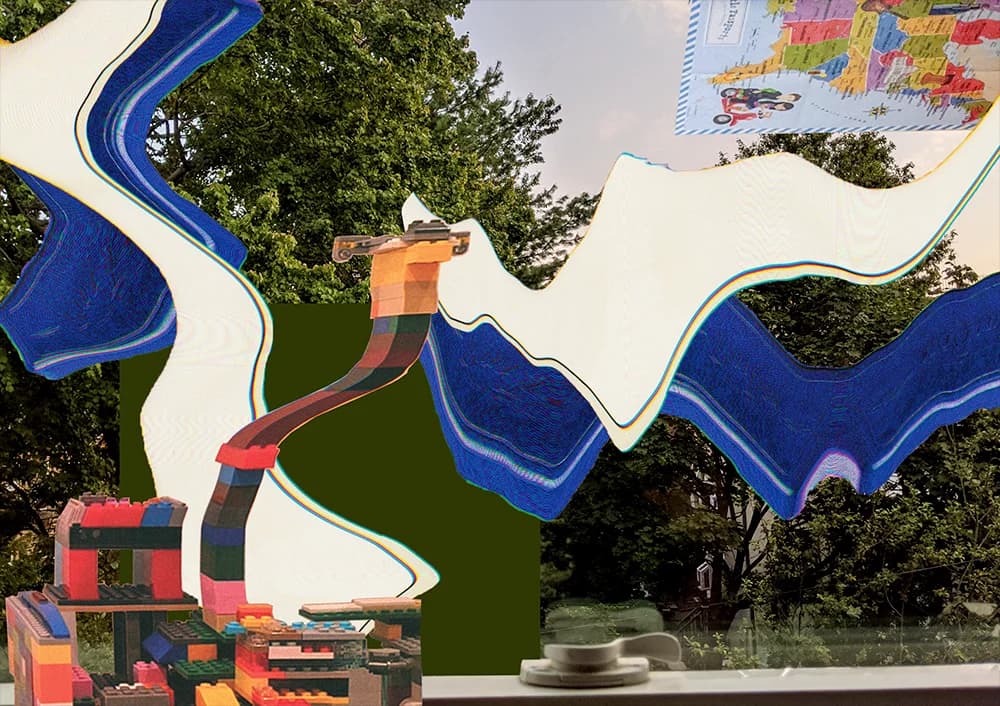 Glitching, distorted view through a window.