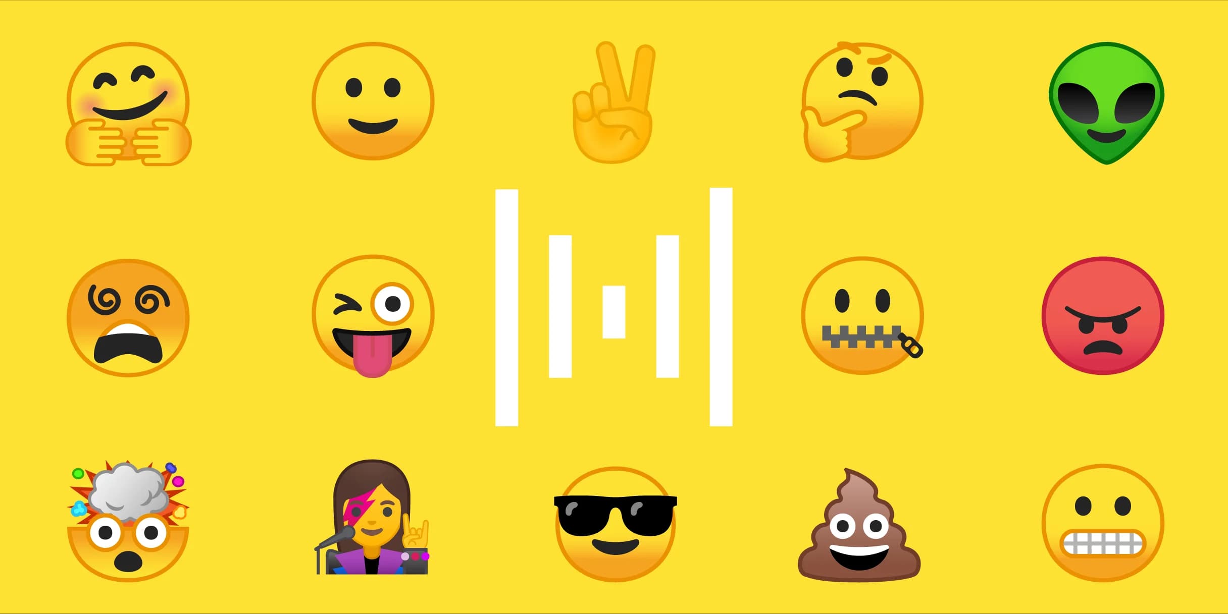 Emojis arranged on a yellow background. The emojis express various emotions, including joy, anger, and confusion.