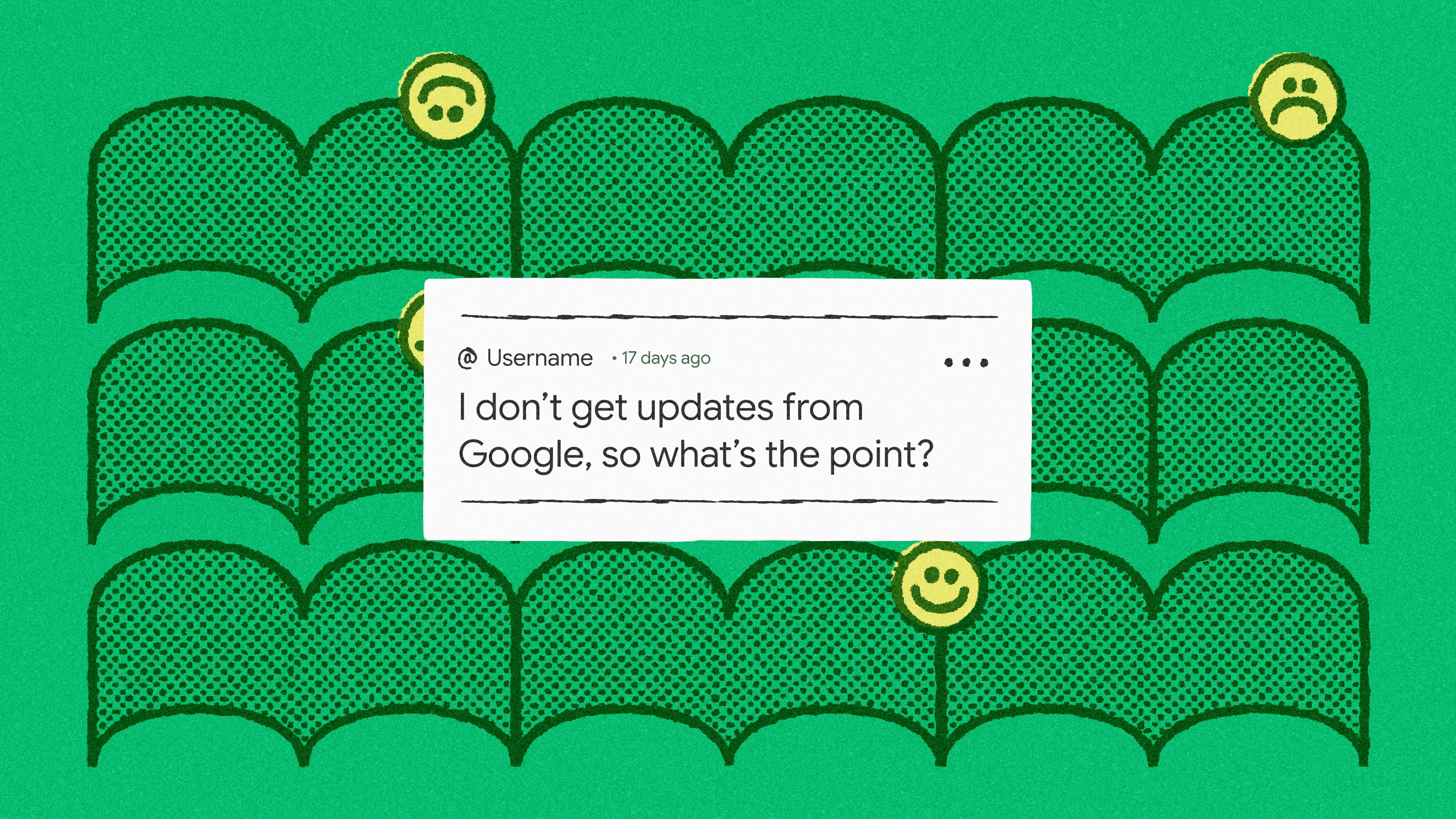 Happy and sad faces over library icons.