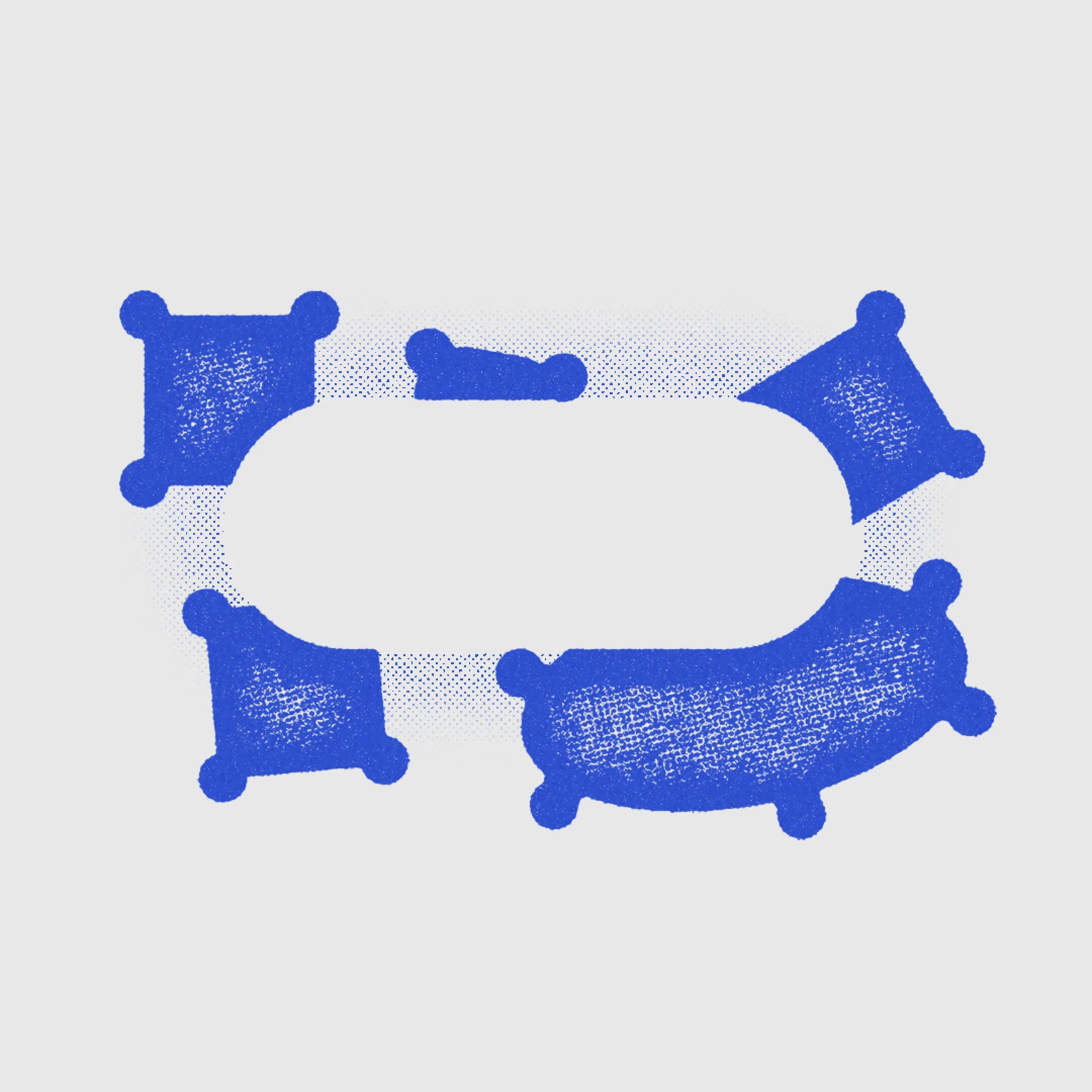 Rounded squares and rectangles work together to create a sixth shape out of negative space to symbolize collaboration.