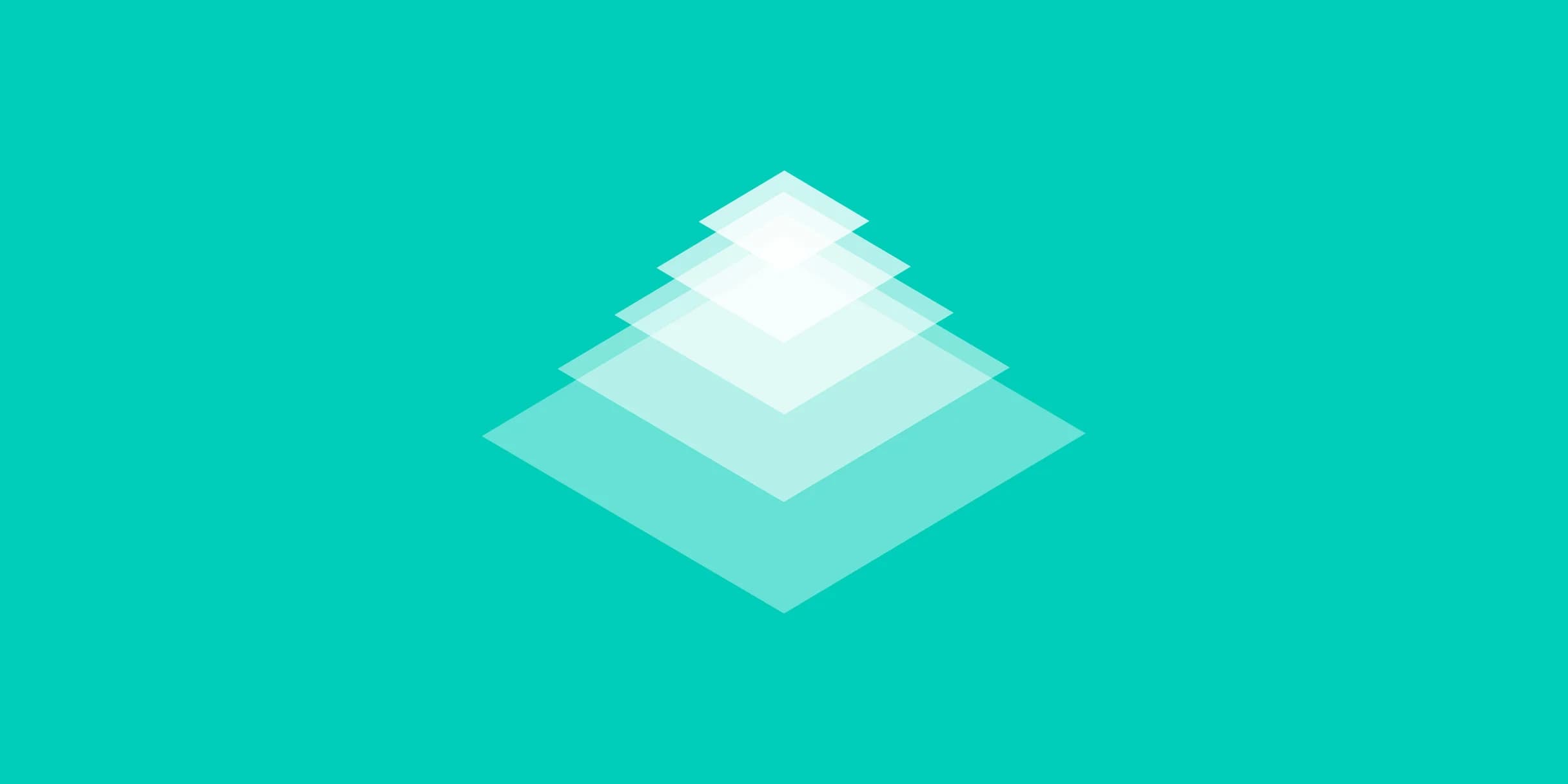 Light-green background with abstract, layered squares creating a stylized, geometric diamond shape.